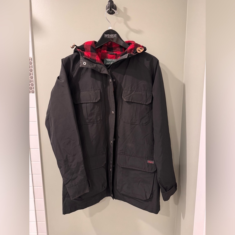 Woolrich Vintage Plaid Lining Mens Black Coat Large
